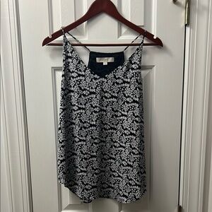 LOFT Black and White Camisole Top with Intricate Design